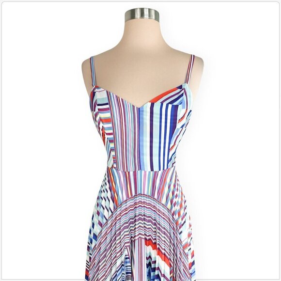 Parker Magna Stripe Dress Colorful Pleated Skirt Flowy Summer Spring NEW NWOT 6 - Picture 3 of 5